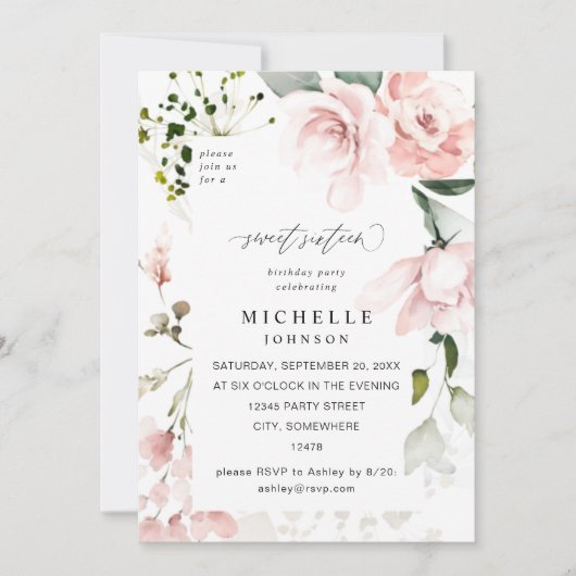 赤面ピンクフローラ&ユーカリプトゥススイーツ16 2B 招待状 (正面)