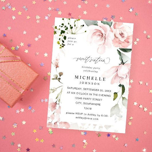 赤面ピンクフローラ&ユーカリプトゥススイーツ16 2B 招待状