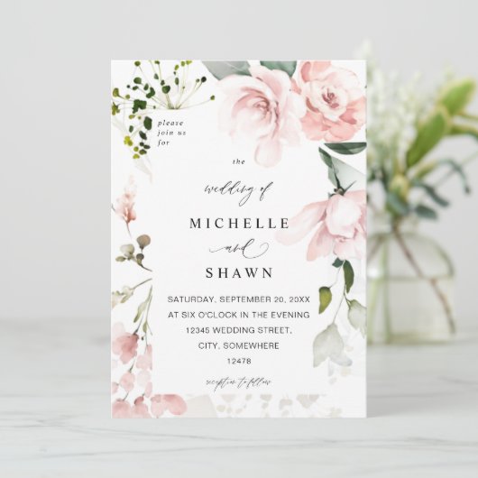 赤面ピンクフローラ&ユーカリ結婚プスの2B 招待状 (スタンド正面)