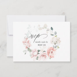 赤面ピンクフローラ&ユーカリw食事RSVPカード3 出欠カード