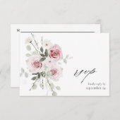 赤面ピンクフローラ&ユーカリw食事RSVPカード 出欠カード (正面/裏面)