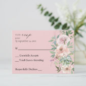 赤面ピンクフローラ&多肉無食RSVPピンク 出欠カード (スタンド正面)