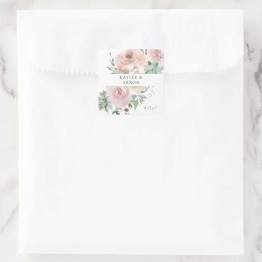 赤面ピンクフローラ&多肉質フローラありがとう スクエアシール (バッグ)