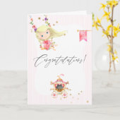 赤面ピンクフローラ&金ゴールドフォイルとグリッタープリンセス カード (黄色い花)