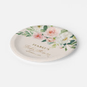 赤面ピンクフローラ&金ゴールドベパーソナライズされたビーシャワー ペーパープレート (アングル)