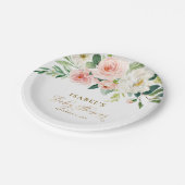赤面ピンクフローラ&金ゴールドベパーソナライズされたビーシャワー ペーパープレート (アングル)