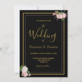 赤面ピンクフローラ&金ゴールド結婚ズ 招待状 (正面)