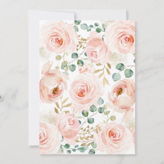 赤面ピンクフローラ、金ゴールド、ワンガールズバースデーパーティー 招待状 (裏面)