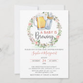 赤面ピンクフローラAベビーは赤ちゃんシャワーを醸造している 招待状 (正面)