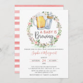 赤面ピンクフローラAベビーは赤ちゃんシャワーを醸造している 招待状 (正面/裏面)