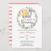 赤面ピンクフローラAベビーは赤ちゃんシャワーを醸造している 招待状 (正面/裏面)