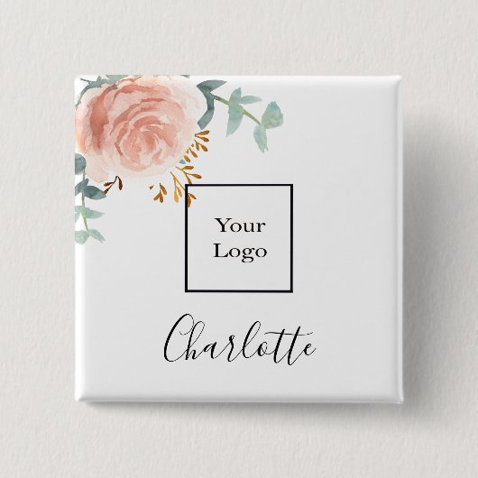 赤面ピンクフローラeucalyptus事業名タグ 缶バッジ (正面)