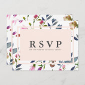 赤面ピンクフローラRSVPポストカードメニューのオプション インビテーションポストカード (正面/裏面)