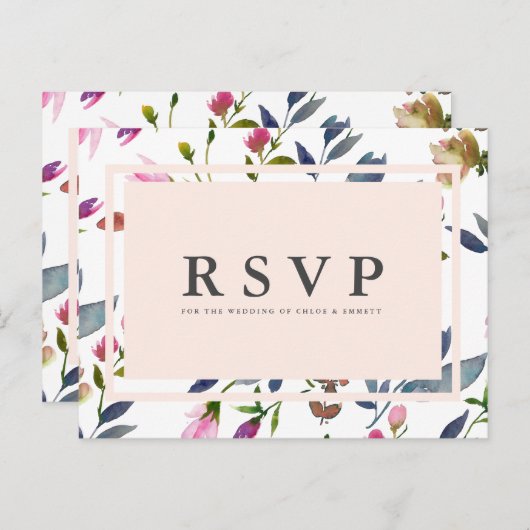 赤面ピンクフローラRSVPポストカードメニューのオプション インビテーションポストカード (正面/裏面)