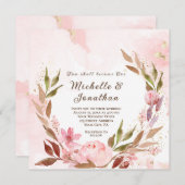 赤面ピンクフローレルリースクリスチャン結婚ズ 招待状 (正面/裏面)