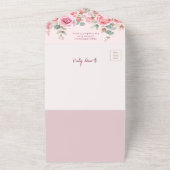 赤面ピンクブライダルシャワーバラ金ゴールドレシピ オールインワン招待状 (外側)
