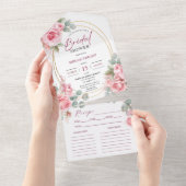 赤面ピンクブライダルシャワーバラ金ゴールドレシピ オールインワン招待状 (貼ってはがせる)