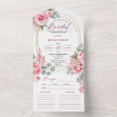 赤面ピンクブライダルシャワーバラ金ゴールドレシピ オールインワン招待状 (内側)