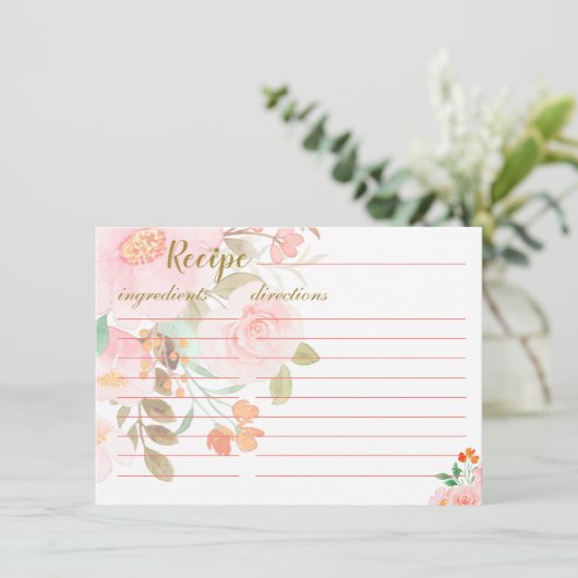 赤面ピンクブライダルシャワーレシピカード要求 エンクロージャーカード (スタンド正面)