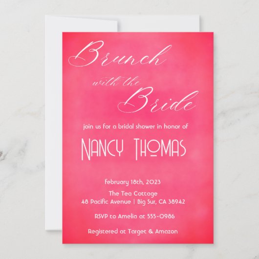 赤面ピンクブライダルシャワー 招待状 (正面)