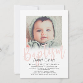 赤面ピンクブラシスクリプト写真バプテスマ 招待状