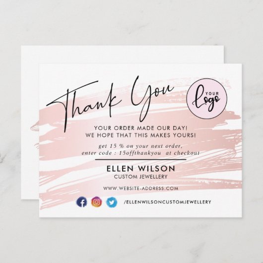 赤面ピンクブラシストロークのビジネス注文ありがとう ポストカード (正面/裏面)