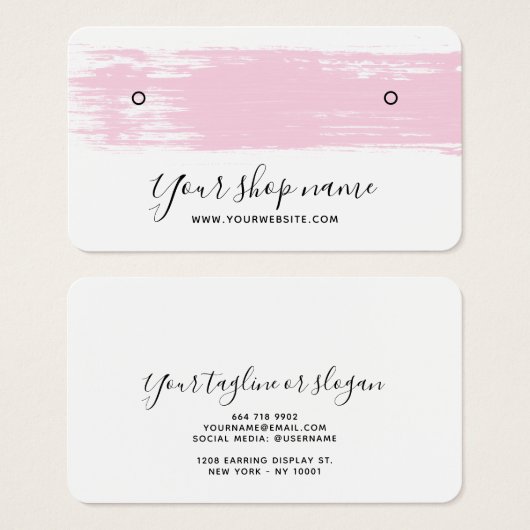 赤面ピンクブラシストロークスタッドイヤリングディスプレイカード (正面&裏面)