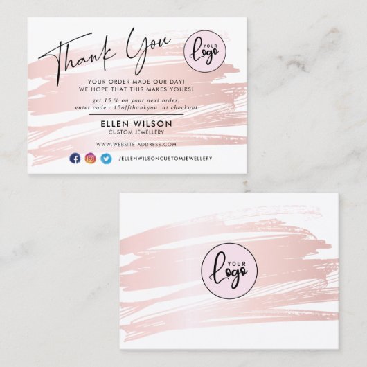 赤面ピンクブラシストロークビジネスオーダーありがとう  名刺 (正面/裏面)