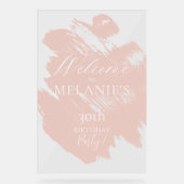 赤面ピンクブラシモダンストローク誕生日へようこそ アクリルサイン (正面)