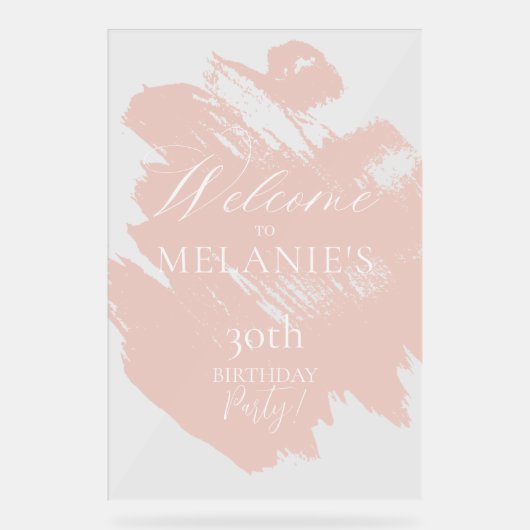 赤面ピンクブラシモダンストローク誕生日へようこそ アクリルサイン (正面)