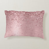 赤面ピンクブラシ仕上げメタルグリッターモノグラム名 アクセントクッション (裏面)