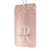 赤面ピンクブラシ仕上げメタルグリッターモノグラム名 カーエアーフレッシュナー (左)