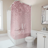 赤面ピンクブラシ仕上げメタルグリッターモノグラム名 シャワーカーテン (インサイチュ)