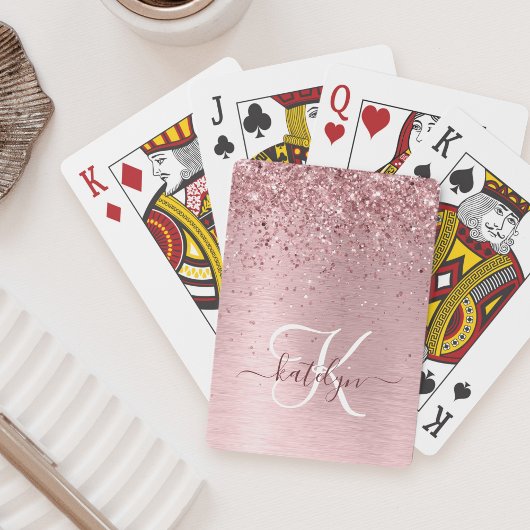 赤面ピンクブラシ仕上げメタルグリッターモノグラム名 トランプ