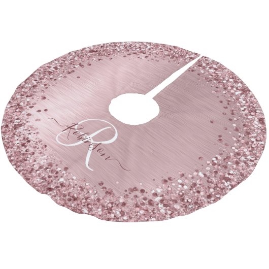 赤面ピンクブラシ仕上げメタルグリッターモノグラム名 ブラッシュドポリエステルツリースカート (アングル)