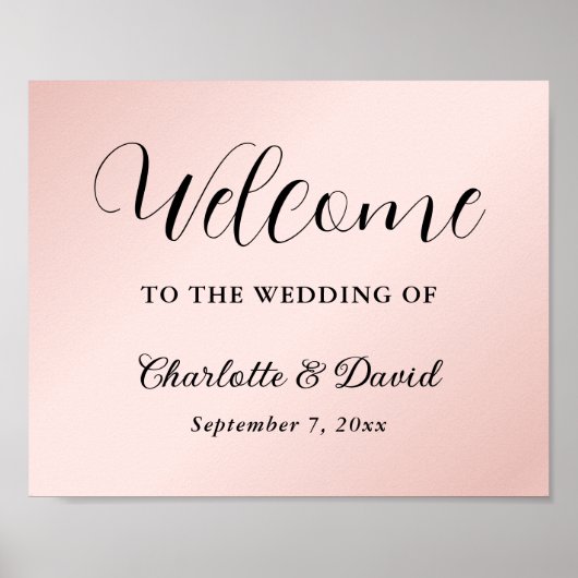 赤面ピンクブラックウェディングレセプションウェルカムサイン ポスター (正面)