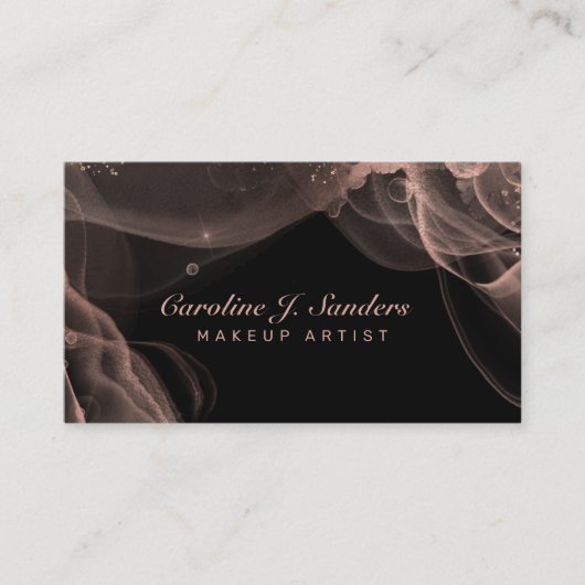 赤面ピンクブラックエレガントグリッターメイクアップアーティスト 名刺 (正面)