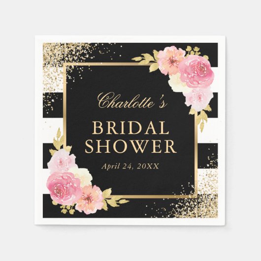 赤面ピンクブラックギルドフローラブライダルシャワー スタンダードカクテルナプキン (正面)
