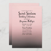 赤面ピンクブラックグラデーションシックモダンスウィート16パーティー 招待状 (正面/裏面)