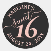 赤面ピンクブラックスウィート16thバースデーパーティーのお気に入り ラウンドシール (正面)