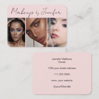 赤面ピンクブラックスクリプト3フォトメイクアップ 名刺