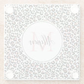 赤面ピンクブラックヒョウ印刷モノグラムCo ガラスコースター (裏面)