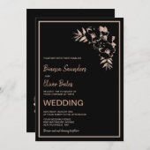 赤面ピンクブラックフローラ結婚ズ 招待状 (正面/裏面)