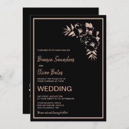 赤面ピンクブラックフローラ結婚ズ 招待状