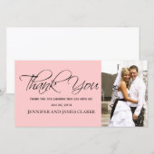 赤面ピンクブラック結婚のサンキューフォトカード サンキューカード (正面/裏面)
