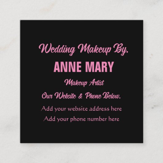 赤面ピンクブラック結婚のメイクアップアーティスト名 エンクロージャーカード (正面)