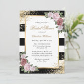 赤面ピンクブラック金ゴールドグリッターフローラブライダルシャワー 招待状 (スタンド正面)