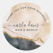 赤面ピンクブラック金ゴールド大理石ビジネスサンキュー ラウンドシール (正面)