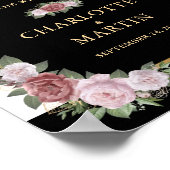 赤面ピンクブラック金ゴールド結婚フローラのウェルカムサイン ポスター (角)