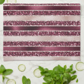 赤面ピンクブルガンディレッドローズグリッターストライプ キッチンタオル (折り畳み)